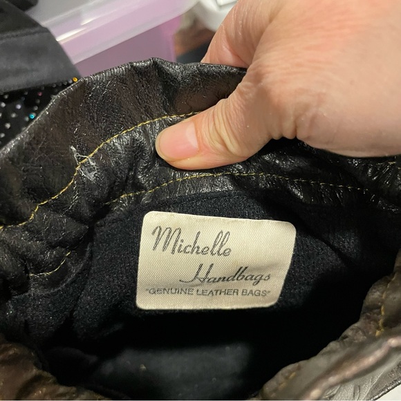 Vintage 70’s-80’s studio 54 mini leather metallic bucket bag crossbody pochette - Picture 7 of 7